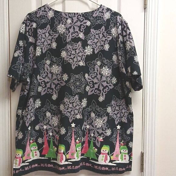 LANDAU Scrub Top, Size Extra Large (1X) "Let It Snow" Black, Short Sleeved - Picture 12 of 12